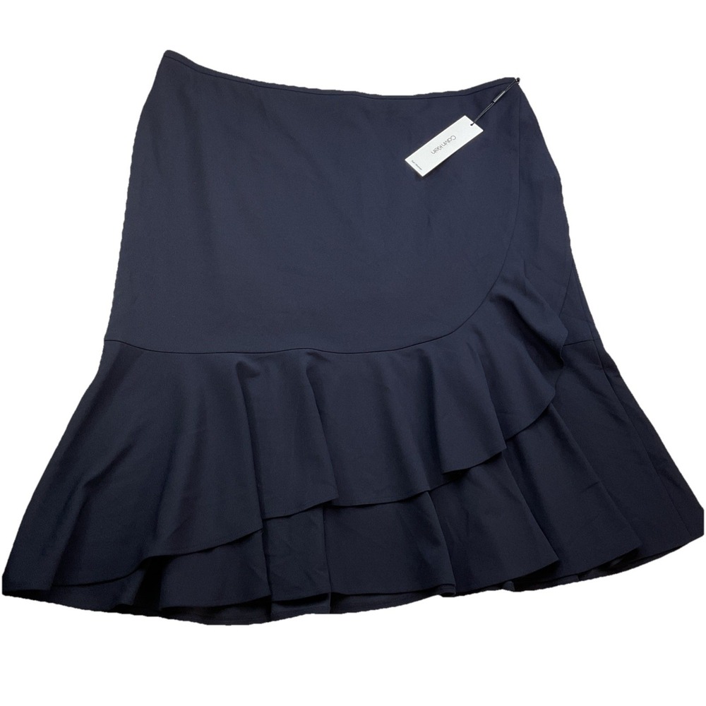 Calvin Klein Womens Skirt Plus Sz 18W Navy Ruffled Knee Length Faux Wrap NWT